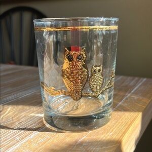 Vgt Culver 22-Karat Gold Owls Lowball 8 oz Cocktail Glass.